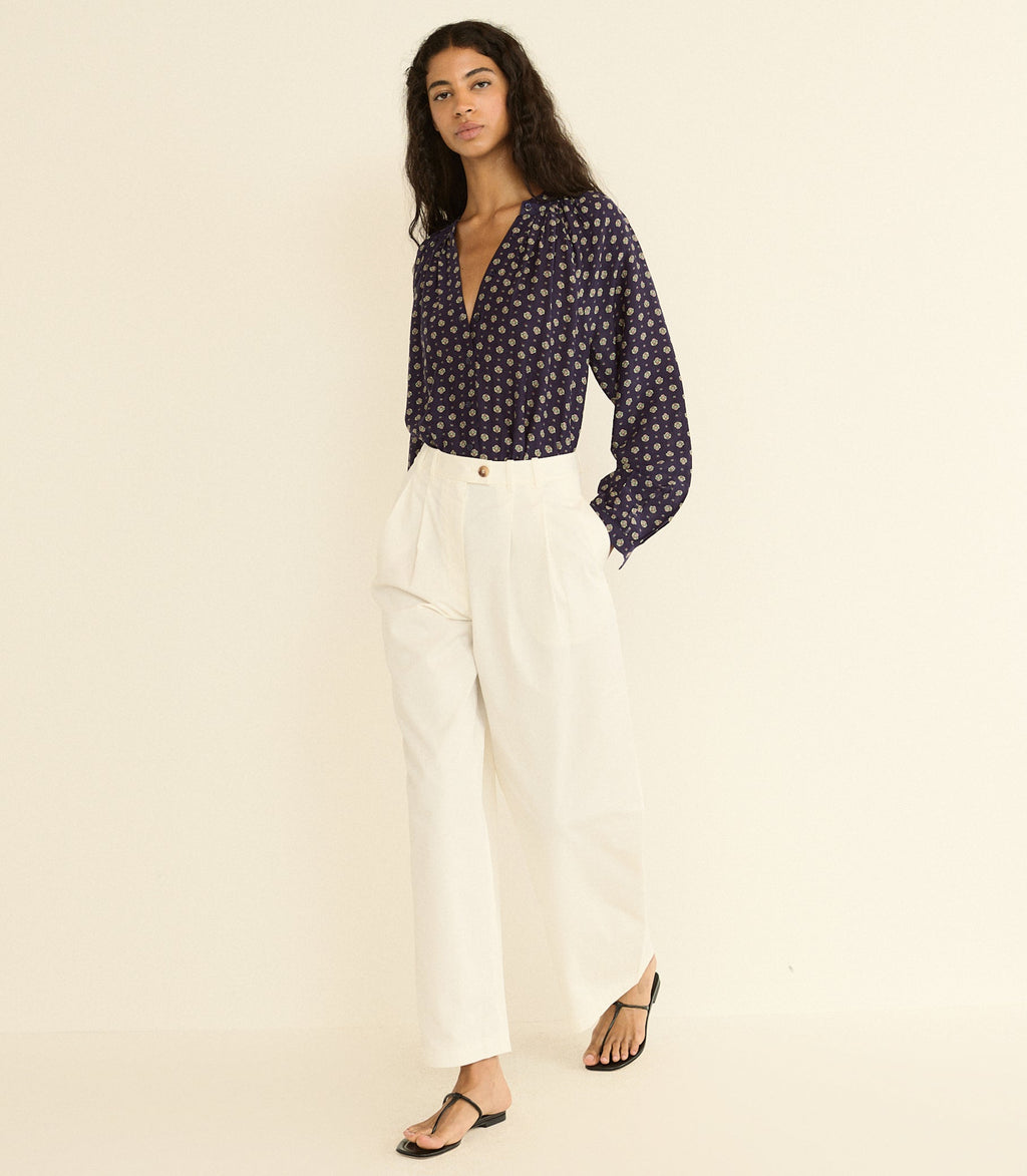 JULIENNE TOP -- NAVY CADIZ FOULARD