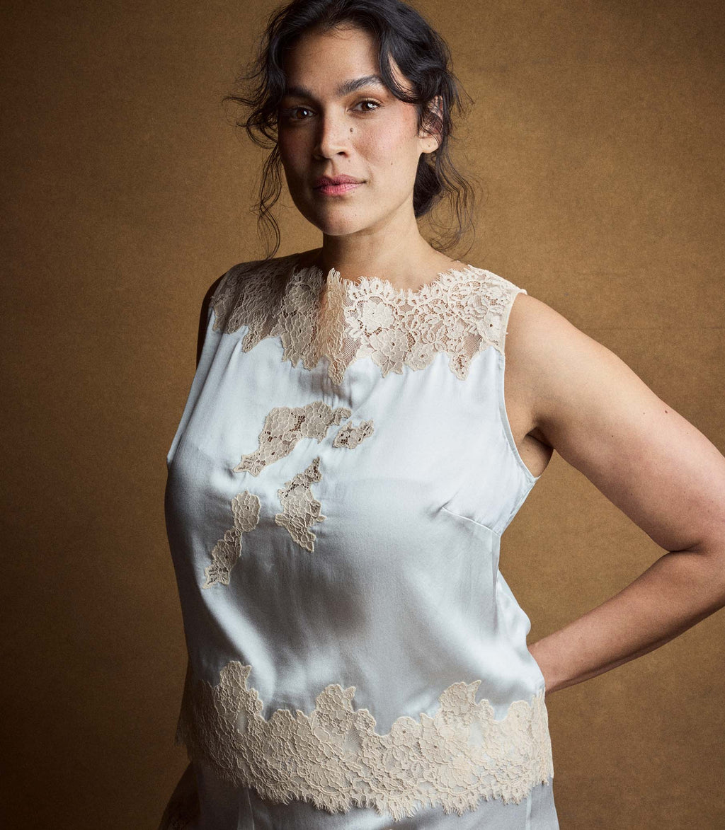 VIVIANE TOP -- SALT AND PEACH LACE